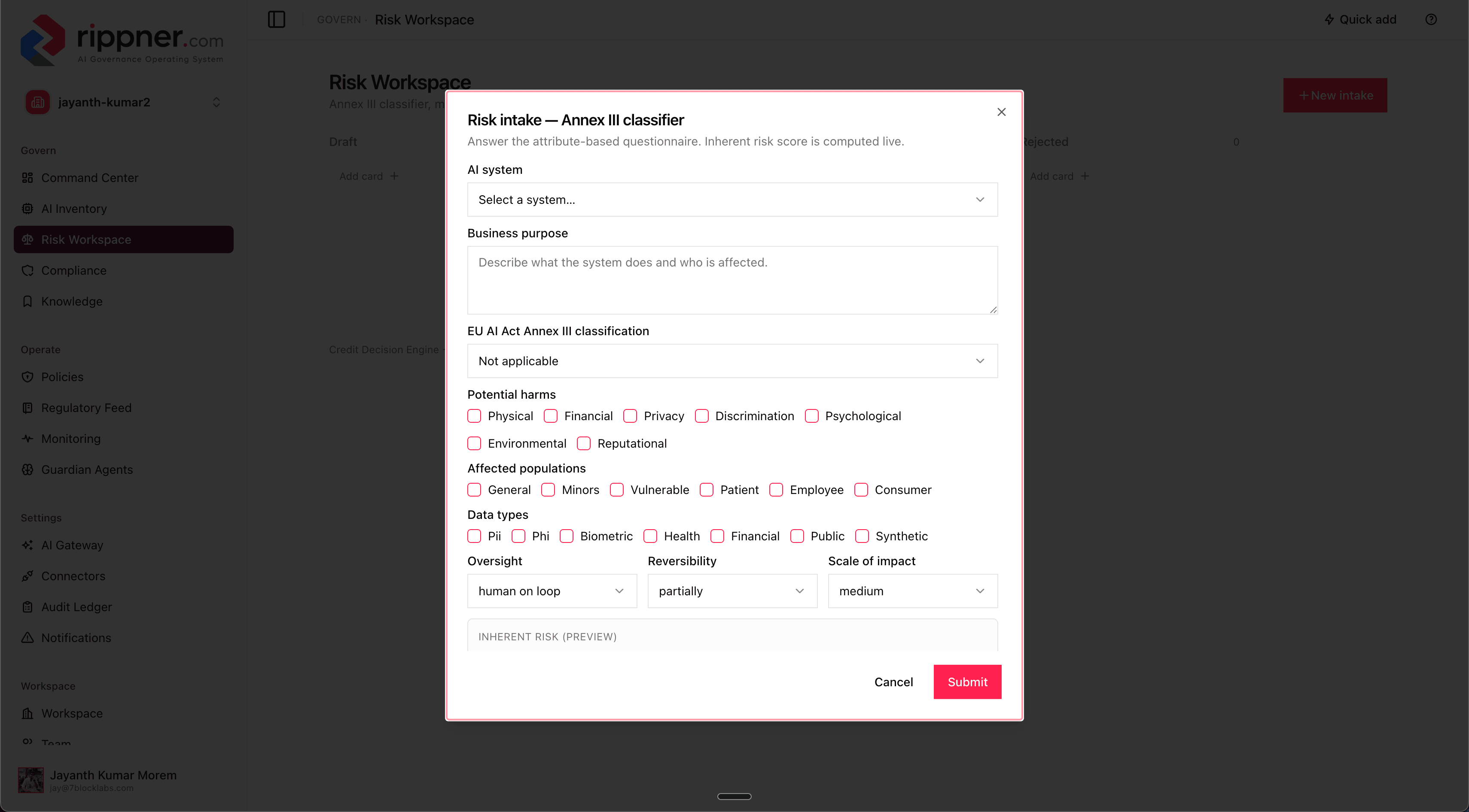 Governance events audit ledger